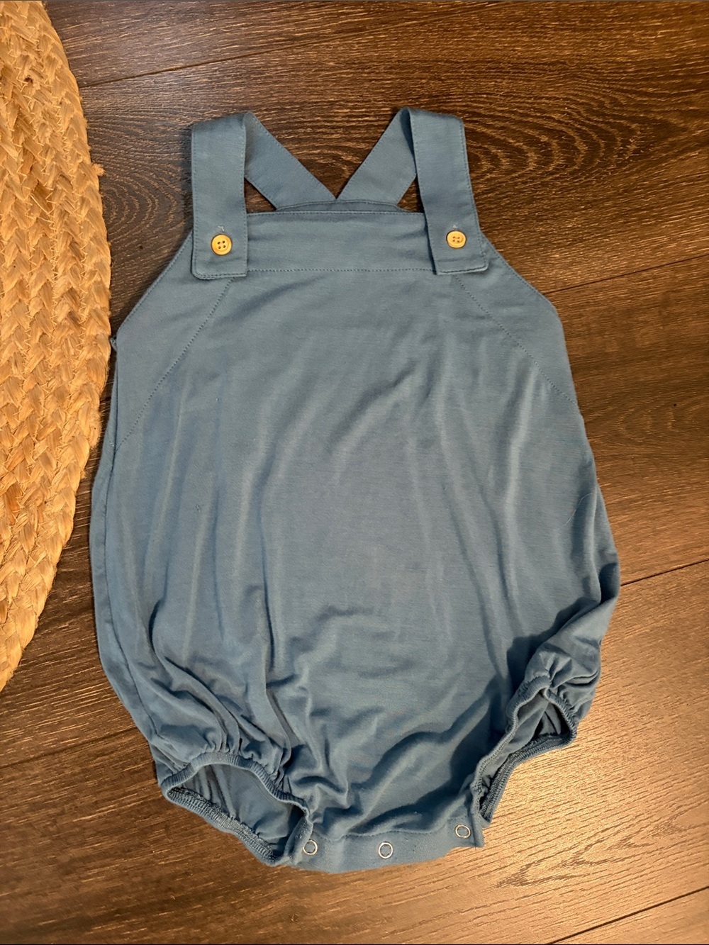 Kate Quinn Blue Bamboo Bubble Romper with Button-Strap Shoulders 18-24 months